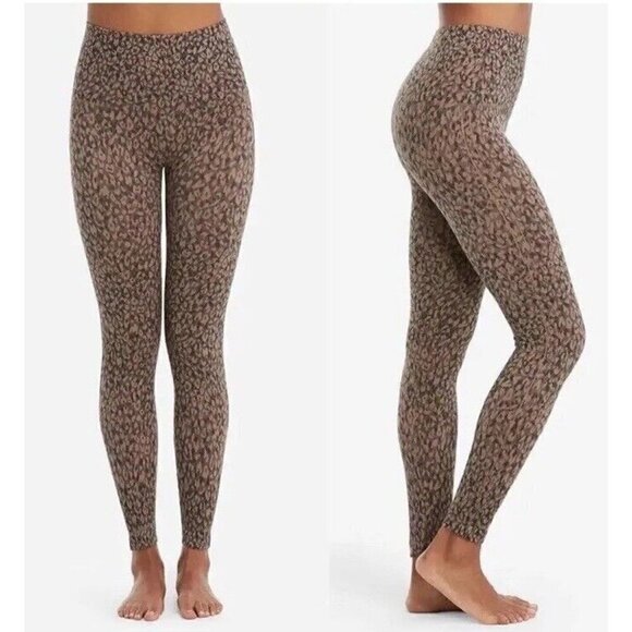Spanx Look At Me Now Leggings Women's Sz M Brown Mini Leopard Seamless Shaping - Picture 1 of 7